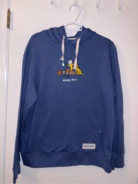 Life Is Good | Navy Crewneck Hoodie with 'Happy Hour' Graphic